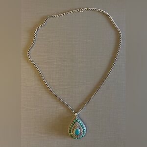 Southwestern Vintage Sterling Silver teardrop pendant necklace turquoise stones.